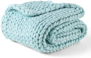 YnM Chunky Throw Blanket, Medium-Weight, Hand Knitted, Skin Friendly, Ventilated and Breathable, Machine Washable, Home Décor Piece for Couch, Sofa and Bed (Aqua Blue, 60x80 Inch) by YNM