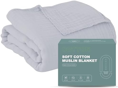 Cosy Family 4 Layer Muslin Bed Blanket - Breathable and Lightweight Gauze Boho Blanket for Spring, Soft 100% Cotton Muslin, Slate, 55x80 Inches by Cosy+Family