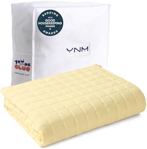 YnM King Size Weighted Blanket for Adults (88x104 Inches, 40 Pounds, Pastel Yellow), Exclusive Smallest Compartments, Heavy Bed Blanket for Two Persons of 240~390lbs on Queen or King Bed by YNM
