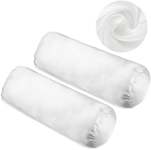 Tatuo 2 Pieces White Cervical Round Pillow Cover for Neck Roll Pillow Cervical Neck Roll Memory Cylinder Round Cushion(Artificial Silk,17 x 4 Inch) by Tatuo