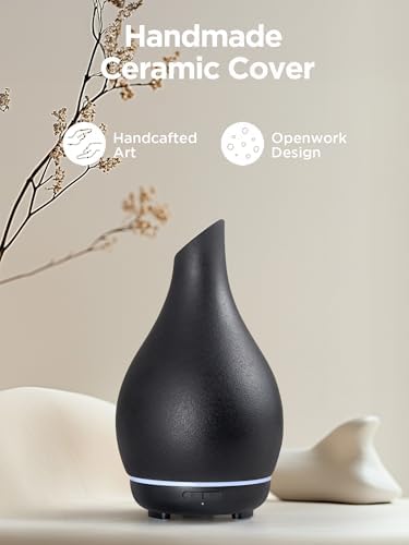 InnoGear Essential Oil Diffuser, 150ml Ceramic Diffuser Handcrafted Stone Aromatherapy Diffusers Ultrasonic Cool Mist Humidifier Vaporizer 2 Mist Modes Waterless for Home, Black Vase-Shaped Ceramic - Image 6
