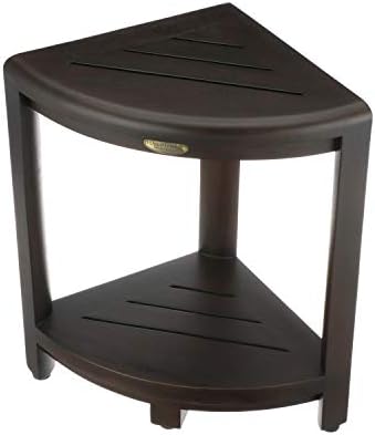 Decoteak 2-Tier Teak Corner Shower Shelf with Shaving Foot Rest - Image 5