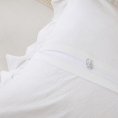 20x54 inches Off White Ruffled Body Pillow Cover 1 Piece Washed Cotton - Image 4