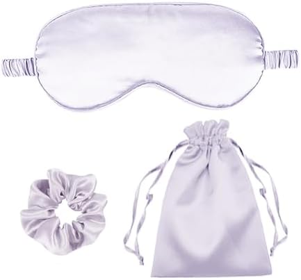 3Pcs Satin Eye Mask Silk Sleep Masks Set Silky Blindfold Eyeshade Blackout Eyes Cover Pouches Bag Scrunchy Wedding Gift-Color: Light Grey by WJingYiJia
