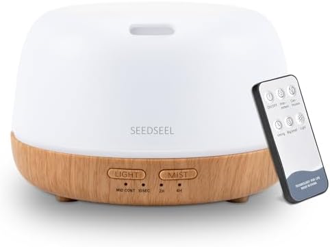 SEEDSEEL 300ML Essential Oil Diffuser with 7-Color LED Lights and Remote Control, Modern Minimalist Design, High-Efficiency Ultrasonic Mist Aromatherapy Diffuser for Home by SEEDSEEL