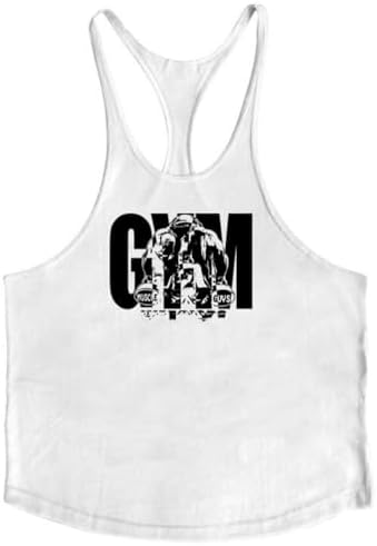 BaronHong Men's Cotton Workout Tank Tops Dry Fit Gym Bodybuilding Training Fitness Sleeveless Muscle T Shirts by BaronHong