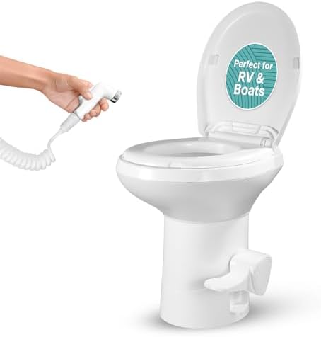 SereneLife RV Toilet - Small Camp Toilet with Foot Pedal and a Hand Sprayer, Leak-Proof, Odorless, Soft-Close Lid, Compact Water-Saving Design, Quick Installation, Perfect for RVs, Trailers, and Boats by SereneLife