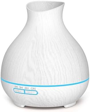 Aromatherapy Essential Oil Diffuser 550ml 12 Hours White Wood Grain Aroma Diffuser with Timer for Large Room, Home, Baby Bedroom, Waterless Auto Shut-Off, 7 Colors Lights Changing by BZseed+Diffuser