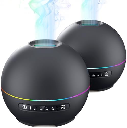 THIMONES 2 Pack Essential Oil Diffuser for Home - 200ml Ultrasonic Aromatherapy Diffuser with 4 Timers & 7 Colors Night Lights, 20dB Quiet Working for 10 Hours (Black+Black) by THIMONES