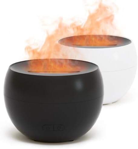 SALKING 2 Pack Flame Essential Oil Diffusers for Home, 150ml Fire Ultrasonic Diffusers for Essential Oils, Aromatherapy Diffuser with Auto-Off Function for Home, Office, Bedroom, Gift (White & Black) by SALKING