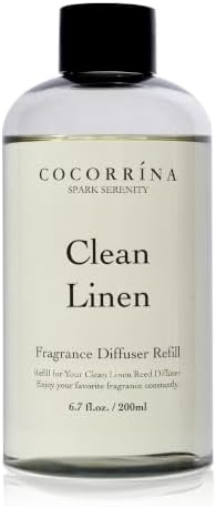 Cocorrína Clean Linen Scented Reed Diffuser Oil with 8 Sticks Fragrance for Bedroom, Bathroom, Oil Diffuser, Home Décor, 6.7 fl oz. (200 ml) by COCORR%C3%8DNA