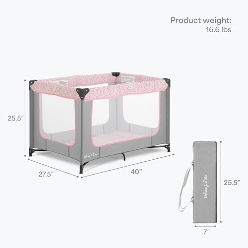 Dream On Me Zodiak Portable Playard, Compact for Travel, Carry Bag, Gray & Pink - Image 3