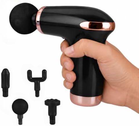 Mini Massage Gun - Handheld Muscle Massager, 6 Speed, 4 Heads, USB-C, Black by CelticCoastal