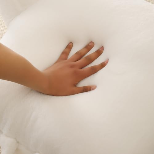 Soft Reading Pillow for Bed with Arms,Middle,White,Faux Fur - Image 6
