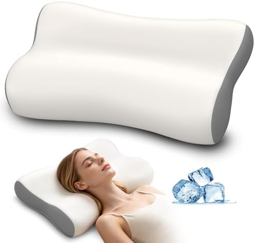 Polovo Cervical Neck Pillow - Ergonomic Side Sleeper Pillow for Pain Relief, Contour Memory Foam Pillows for Deep Sleep, Orthopedic Cooling Pillow Bed Pillow for Side Back Stomach Sleepers(White&Grey) by Polovo