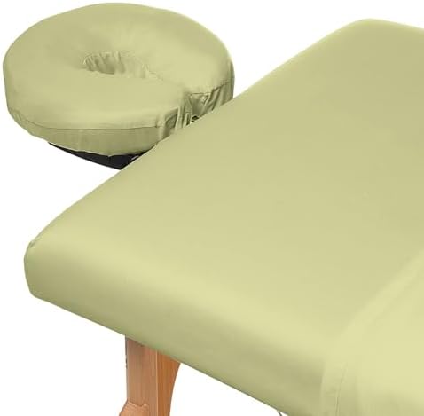 Saloniture 3-Piece Microfiber Massage Table Sheet Set - Premium Facial Bed Cover - Includes Flat and Fitted Sheets with Face Cradle Cover - Sage Green - Image 3