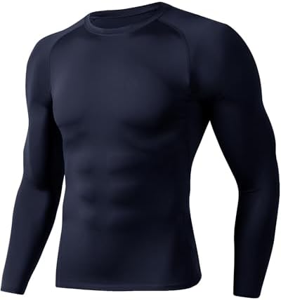 Compression Shirts for Men - Long Sleeve Black Workout Base Layer Athletic Gym Tops Quick Dry Running Undershirts by BOOJO