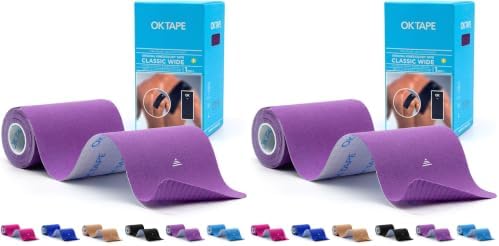 OK TAPE Extra Wide Kinesiology Tape, Precut Strips, Elastic Physical Therapy Athletic Tape for Pain Relief & Joint Support, Latex Free | Back, Shoulder, Knee (4" x 10" - 10Pcs) Purple (Pack of 2) by OKTAPE