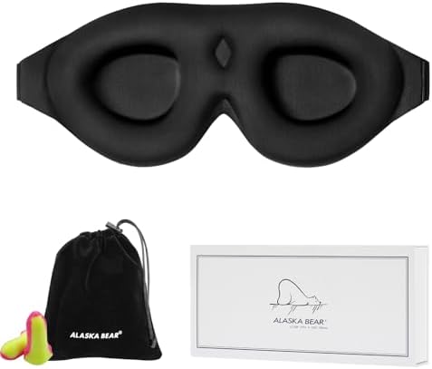 ALASKA BEAR Sleep Mask Memory Foam Contoured Eye Cups for Women and Men, Soft 3D Blackout Eye Mask for Sleeping No Pressure on Eyelids and Eyelashes Protection, Earplugs Set, Black by ALASKABEAR
