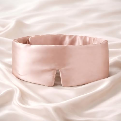 100% Pure Mulberry Silk Sleep Mask – Luxury Ultra Soft Light Blocking Eye Mask with Face-Hugging Fit & Adjustable Strap for Deep Sleep, Travel & Relaxation (Pink) by HUNNIDSPACE