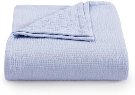 Tommy Hilfiger - Twin Cotton Blanket, Woven Running Stitched Bedding, Medium Weight Soft Blanket, Anti-Pilling & Fade Resistant, Ideal for Layering, Oeko-TEX Certified (Blue) by Unknown