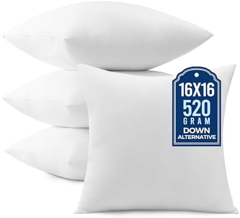 puredown® 16x16 Throw Pillow Inserts, Pack of 4, Fluffy Soft Pillow Inserts Form Sham Stuffer, Square Decorative Throw Pillows for Couch, Sofa, Bed and Home Decor by Puredown