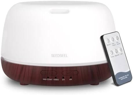SEEDSEEL 300ML Essential Oil Diffuser,Aromatherapy Diffuser with Remote Control, 7-Color LED Light and 4 Timers,Quiet Auto-Off for Bedroom, Home,Office by SEEDSEEL