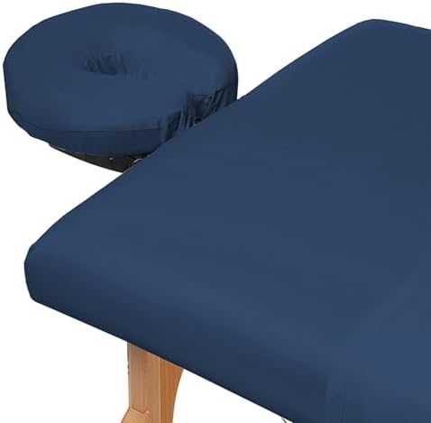 Saloniture 3-Piece Microfiber Massage Table Sheet Set - Premium Facial Bed Cover - Includes Flat and Fitted Sheets with Face Cradle Cover - Navy Blue - Image 3