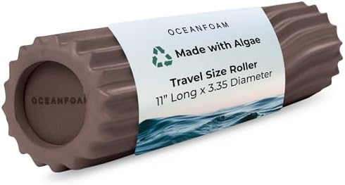 Oceanfoam Ripple Travel Foam Roller (11" x 3.35") Firm Mini Foam Roller for Physical Therapy, Deep Tissue Massage, Back Pain - High Density, Ergonomic Wave Textured - Yoga, Exercise (Espresso) by Oceanfoam