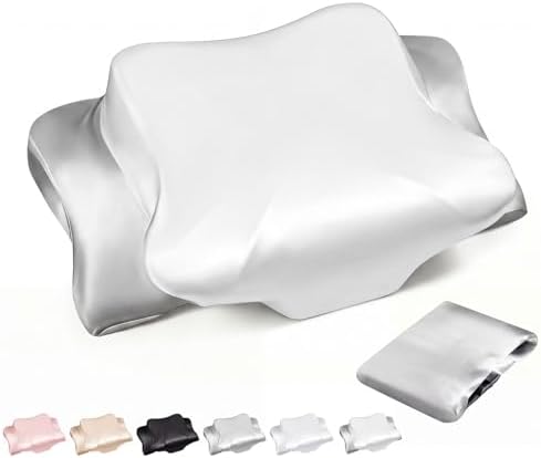 Hahafelt Cervical Neck Pillowcase (Only Pillowcase) Satin Pillow Cover with Zipper Ergonomic Contour Pillow Cover for Side Back Stomach Sleepers(White and Gray,Queen Size) by Hahafelt