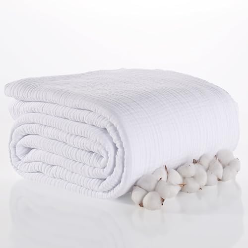 Muslin Blanket - Pure 100% Turkish Cotton Airy Soft Light Versatile Gauze Throw Blanket for Bed, Couch, Sofa (White, Twin XL Size (71" x 95" inch)) by RAYMETEKSTIL