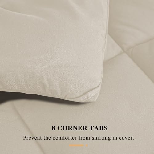 132x120 Alaskan King Comforter, Extra Large King Size Comforter Oversized, All Season Soft Lightweight Quilt Down Alternative Duvet Insert with 8 Corner Tabs(120x132, Beige) - Image 5