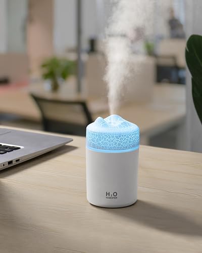 Portable Mini Humidifier, Colorful Volcanic Texture, 300mL Cool Mist Humidifier, USB Powered, Auto Shut-Off. Perfect for Bedroom, Office & Car. by Saunana