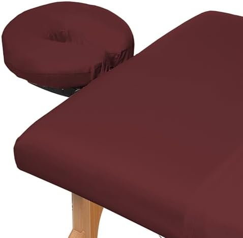 Saloniture 3-Piece Microfiber Massage Table Sheet Set - Premium Facial Bed Cover - Includes Flat and Fitted Sheets with Face Cradle Cover - Burgundy - Image 3
