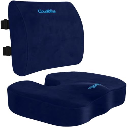 CloudBliss Ergonomic Seat Cushion & Lumbar Support Pillow Set, Blue, Large by CloudBliss