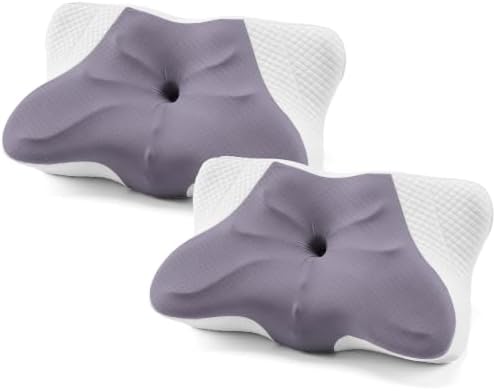 Sweetcrispy Queen Cervical Pillow for Neck and Shoulder - 2 Pack Ergonomic Memory Foam Pillows, Contour Side Sleeper for Adults, Cooling Orthopedic Neck Support for Back Stomach Sleepers, Dark Grey by Sweetcrispy