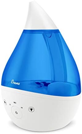 Crane 4-in-1 Drop 2.0 Ultrasonic Cool Mist Humidifier with Sound Machine, Night Light, Aroma Tray, 1 Gallon Top Fill, Blue & White by Crane