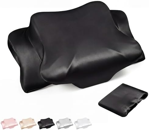 Hahafelt Cervical Neck Pillowcase (Only Pillowcase) Satin Pillow Cover with Zipper Ergonomic Contour Pillow Cover for Side Back Stomach Sleepers(Black,Queen Size) by Hahafelt