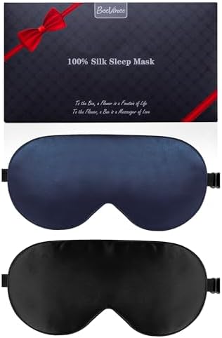 BeeVines 100% Mulberry Silk Sleep Mask, Blackout Eye Masks(Black & Blue) by BeeVines