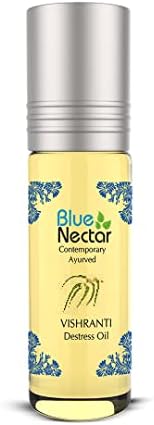 Blue Nectar Vishranti Destress Roll on and Meditation Oil with Cinnamon, Clove, Ginger, Mint Essential Oils (9 Herbs, 0.3 Fl oz) by BlueNectar