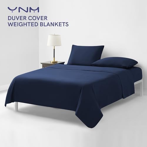 YnM Exclusive Cotton Duvet Cover for Weighted Blankets with 16 Strings (Navy, 48"x72") - Image 2