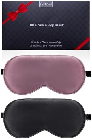 BeeVines 100% Silk Sleep Mask, Blackout Eye Masks(Black & Ruby Purple) by BeeVines