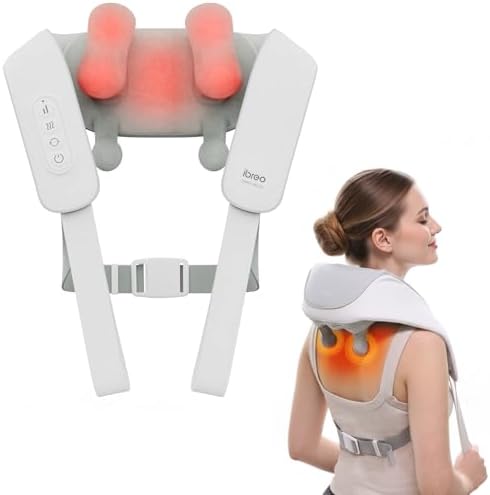Cordless Shiatsu Neck and Back Massager with Heat, 10 Mins x 12 Uses, 3 Massage Modes & 2 Intensity Levels, 3D Kneading Deep Tissue for Pain Relief, Voice Prompt & Smart Memory, Relax for Women, Men by ibreo