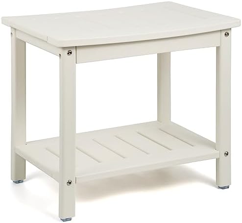 Apolimi HDPE Shower Bench, Shower Stool with Storage Shelf 2-Tier Spa Stool for Inside Shower,Water Resistant & Non-Slip Design Shower Seat (White L Size) by Apolimi