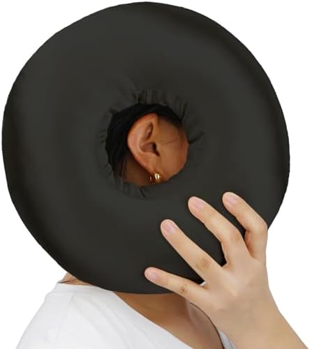 Silky Satin Piercing Pillow Ear Pillows Donut with Hole for Ear Pain CNH Piercing Pain Relief Sleeping Pressure Sore Side Sleepers Smooth Cooling Ear Guard Protector, Black by Heal+n+Hope