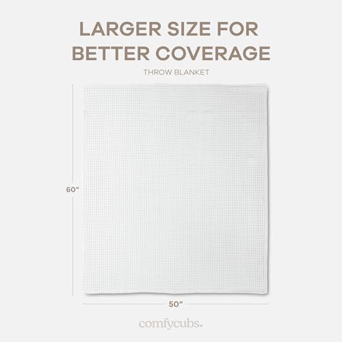 Comfy Cubs 100% Cotton Waffle Weave Throw Blanket Breathable Skin-Friendly Soft Lightweight Blankets - Perfect Warm Textured Blanket Layer - Size for Couch Bed & Sofa (White, 50" X 60") - Image 4