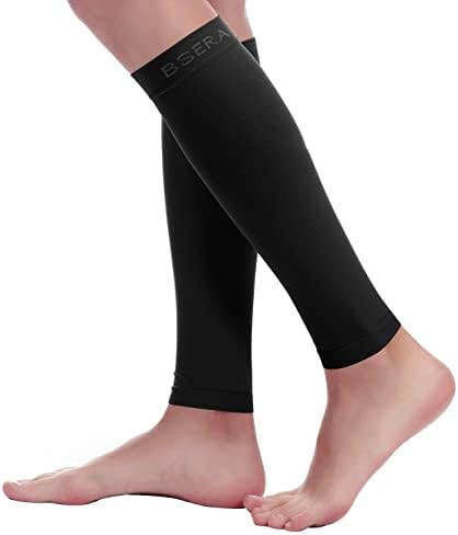 BSERA Calf Compression Sleeve Women, 2 Pairs 20-30mmHg Footless Compression Socks for Swelling Shin Splints Varicose Veins by BSERA