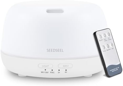 SEEDSEEL 300ML Essential Oil Diffuser with Remote Control, Aromatherapy Diffuser with 7-Color Changing LED Light for Small Rooms, Office, and Home by SEEDSEEL