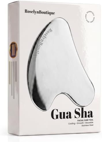 ROSELYNBOUTIQUE Stainless Steel Gua Sha Facial Massager Tool - Cooling Metal Face Sculpting Tool for Daily Skincare Routine, Durable & Easy to Clean by ROSELYNBOUTIQUE