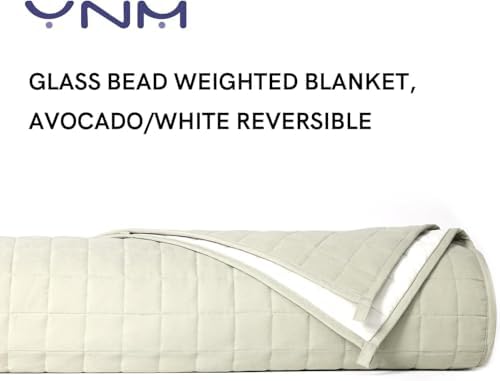 YnM Exclusive Weighted Blanket, Soothing Cotton/Polyester, Smallest Compartments, Bed Blanket for One Person of 190lbs, Ideal for Queen/King Bed (60x80 Inches, 20 Pounds, Avocado/White Reversible) - Image 2